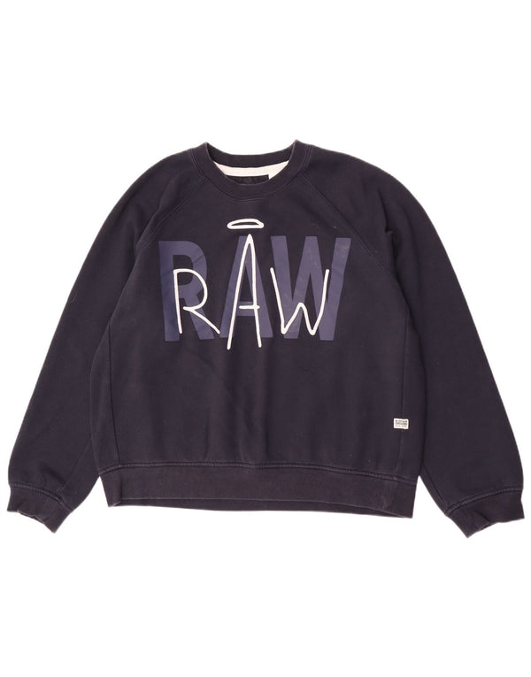 G-Star Sweat-shirt graphique coupe droite pour femme UK 20 2XL Bleu marine
