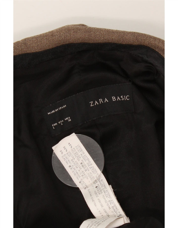 Zara Womens 1 Button Blazer Jacket UK 14 Large Brown Polyester