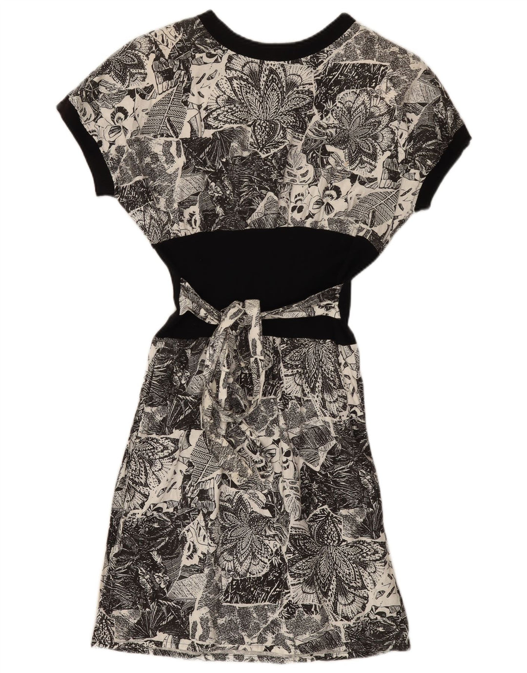 Vintage Womens A-Line Dress UK 12 Medium Grey Floral