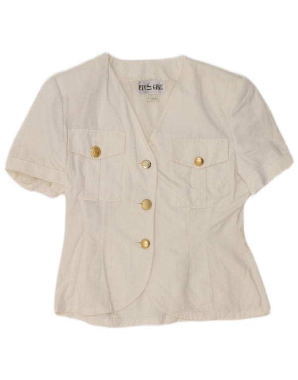 vintage Femme Chemise à manches courtes Blouse UK 10 Petit Cupro Blanc