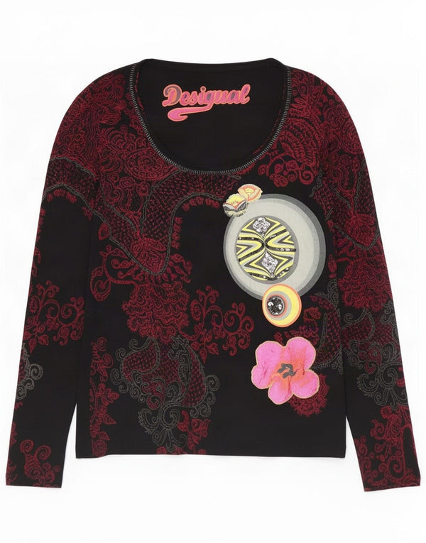 Desigual Womens Graphic Top Langarm UK 12 Mittelschwarze Paisley-Viskose