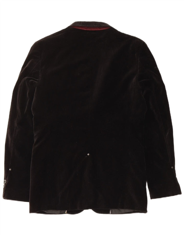 JACK & JONES Mens 2 Button Velvet Blazer Jacket UK 36 Small Black Cotton