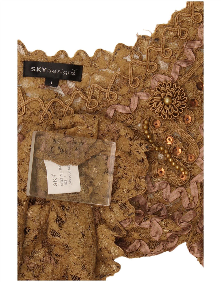 Sky Design Womens Lace Blouse Top US 1 XS Beige Floral Polyester