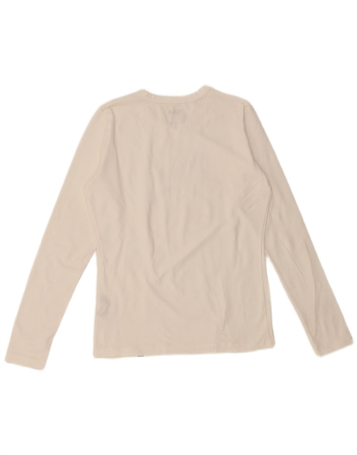 SLAM Womens Graphic Top Long Sleeve UK 10 Small White Cotton