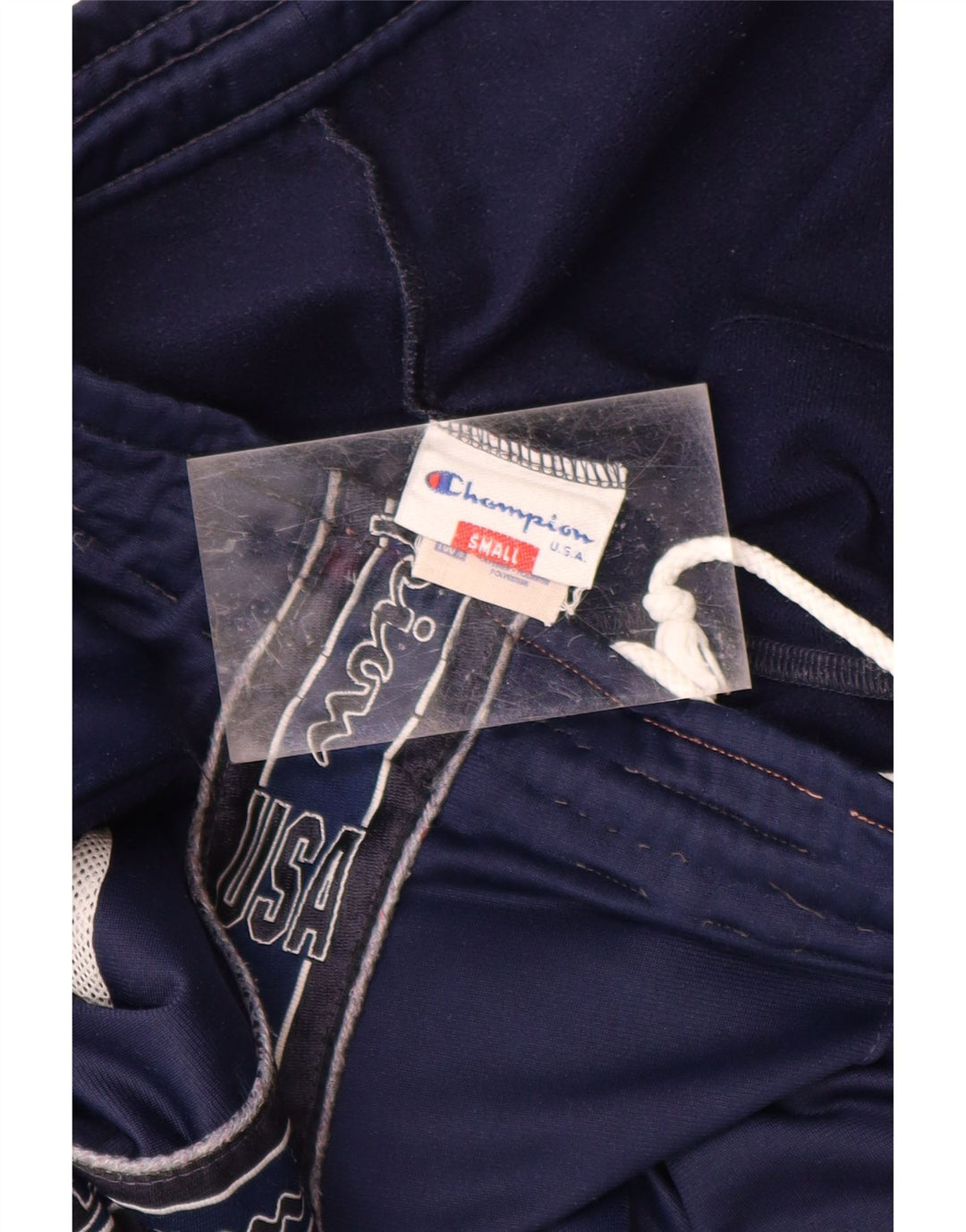 CHAMPION Mens Graphic Tracksuit Trousers Small  Navy Blue Polyester Vintage Champion and Second-Hand Champion from Messina Hembry 