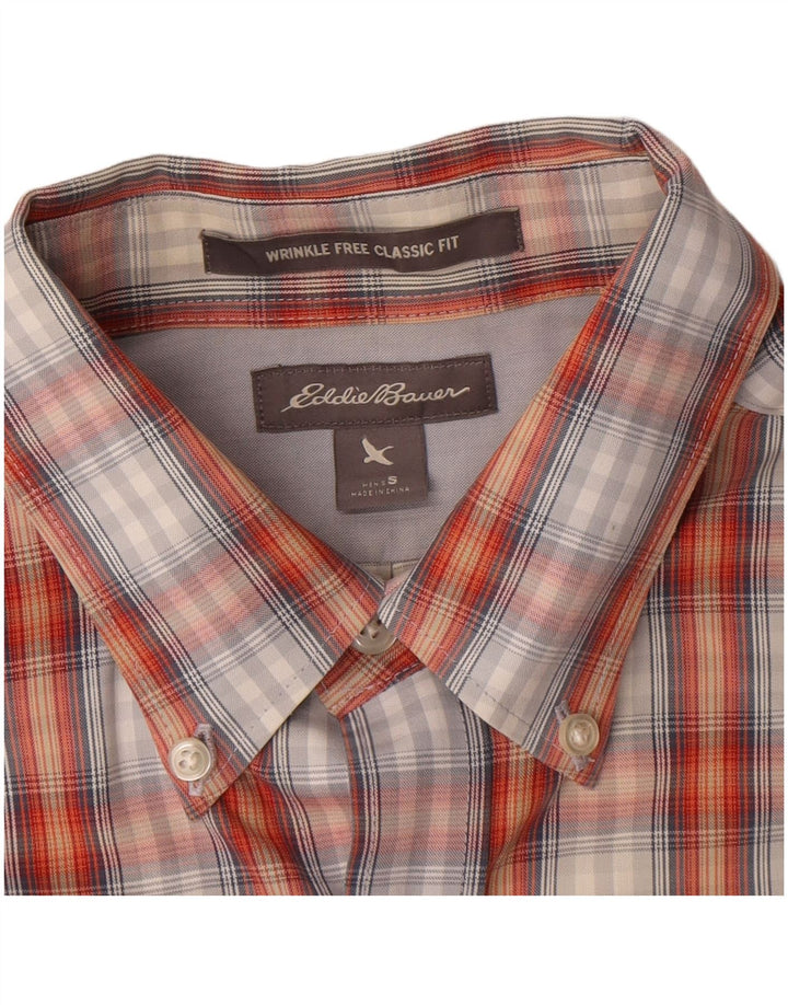 Eddie Bauer Mens Short Sleeve Classic Fit Shirt Small Orange Check Cotton