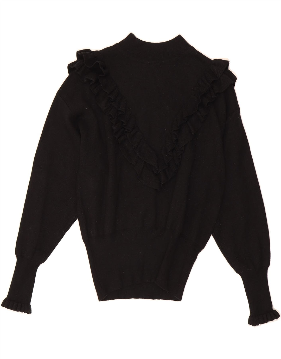 ZARA Womens Ruffle Turtle Neck Jumper Sweater UK 12 Medium Black Viscose Vintage Zara and Second-Hand Zara from Messina Hembry 