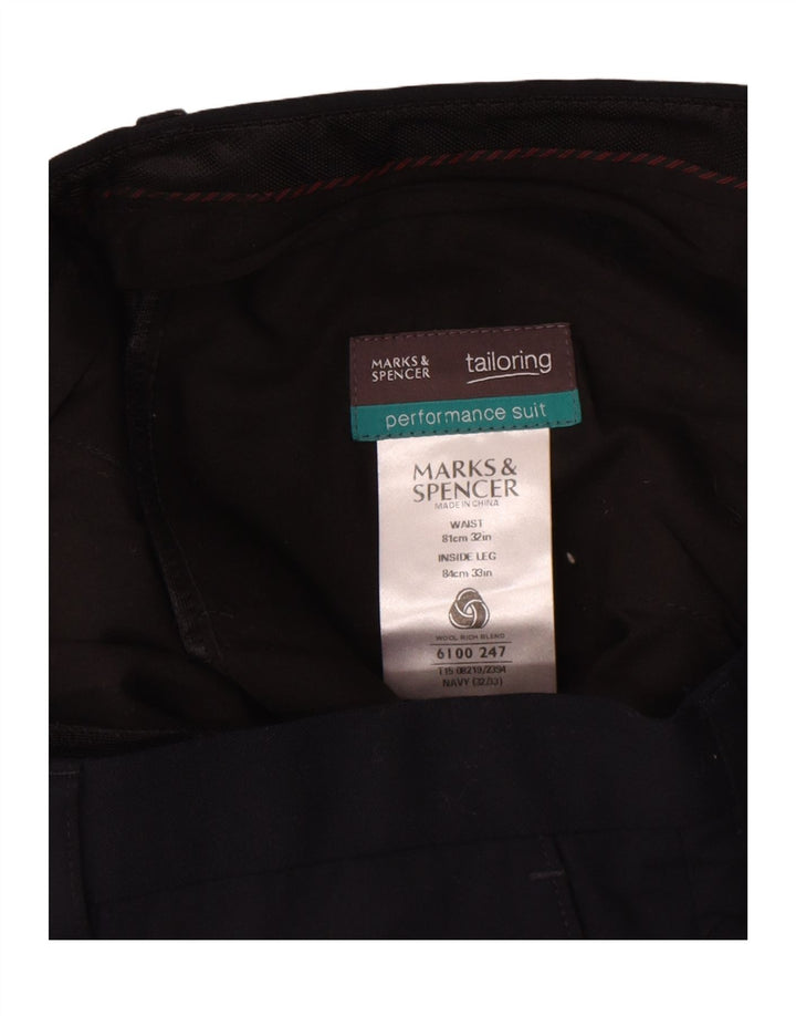 Marks & Spencer Mens Straight Casual Trousers W32 L33 Navy Blue Wool