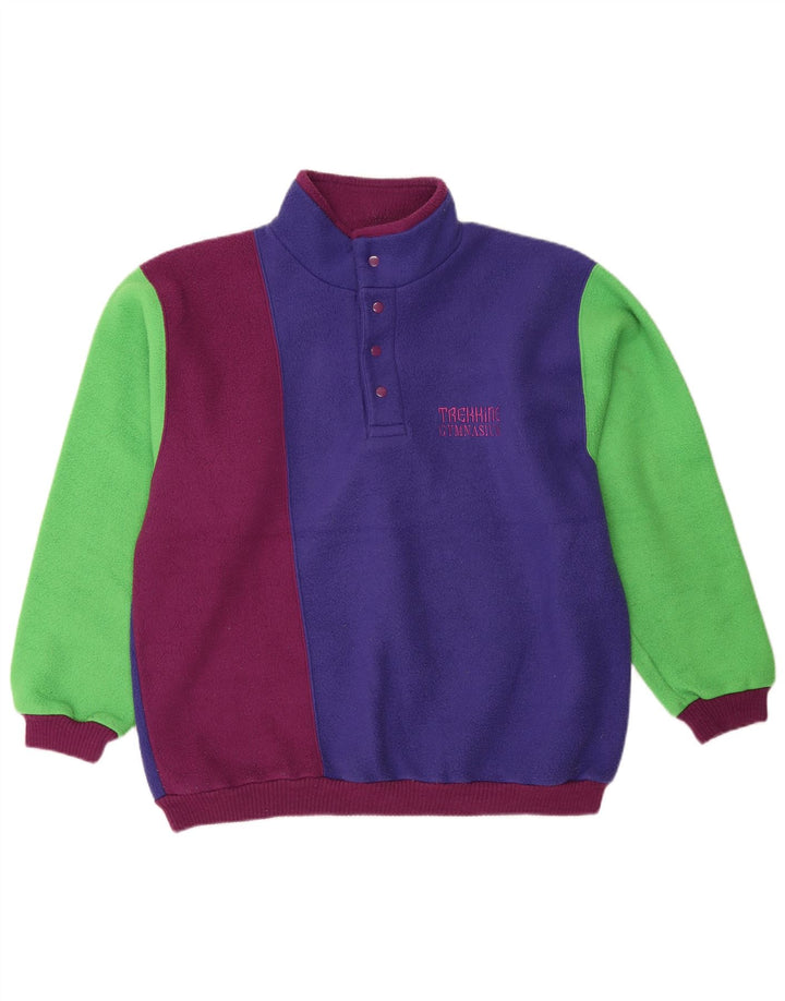 Vintage Mens Button Neck Fleece Jumper Small Multicoloured Colourblock