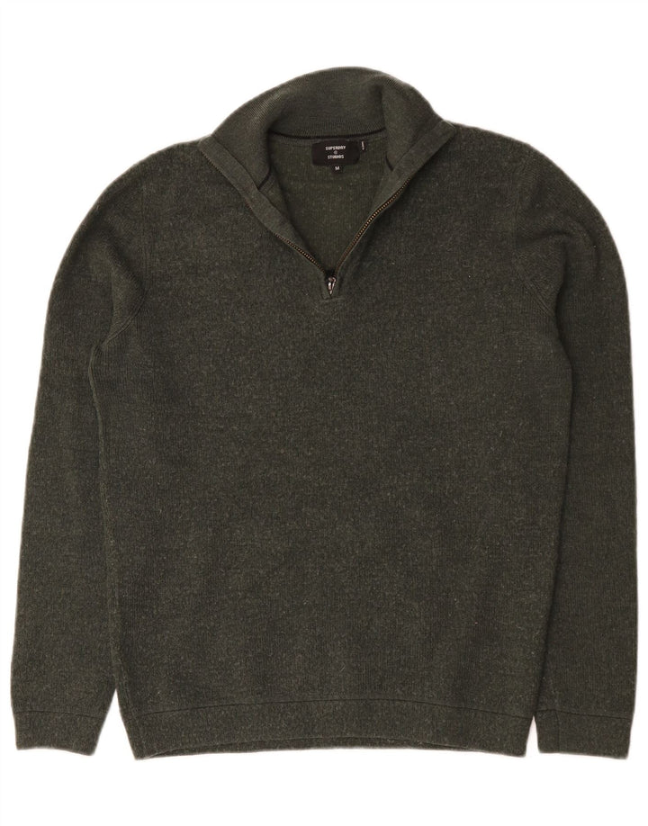 Superdry trøje med lynlås til mænd Medium Khaki Merinould