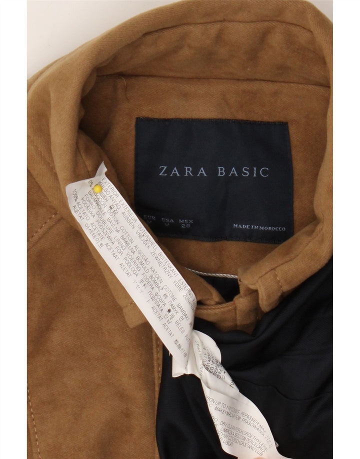 Casaco feminino Zara com peito duplo Reino Unido 12 algodão bege médio