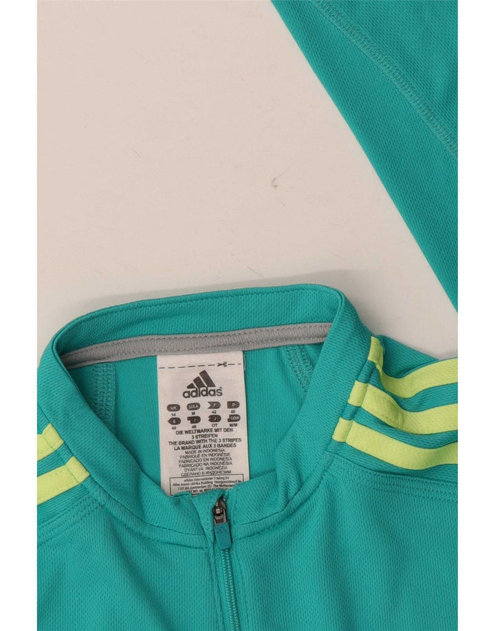 Adidas Top da tuta pullover con zip e collo da donna UK 14 Medium Turquoise