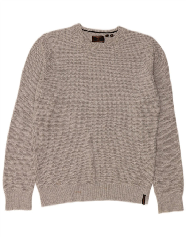 Superdry Herren-Pullover mit Rundhalsausschnitt aus mittelgrauer Baumwolle