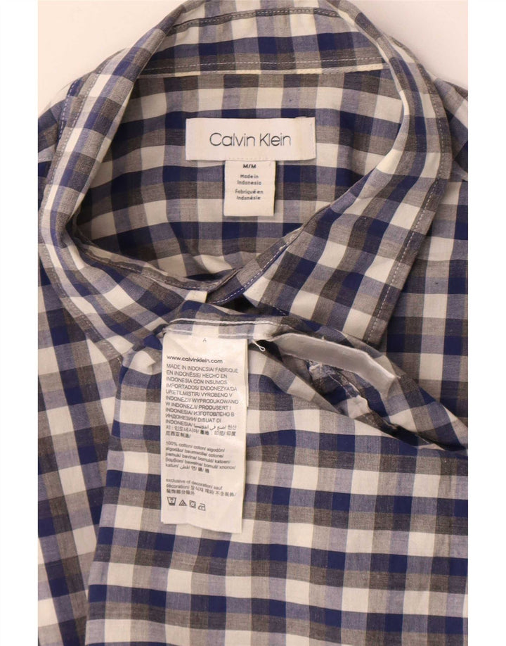 Calvin Klein Mens Short Sleeve Shirt Medium Blue Gingham Cotton
