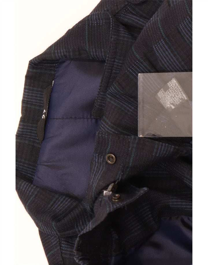 Trevira Mens Military Bomber Jacket UK 44 2XL Navy Blue Check Polyester