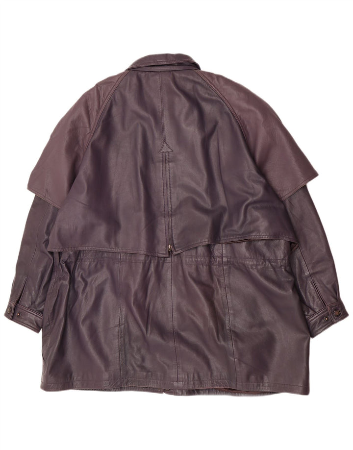 Vintage Womens Leather Coat UK 20 2XL Purple