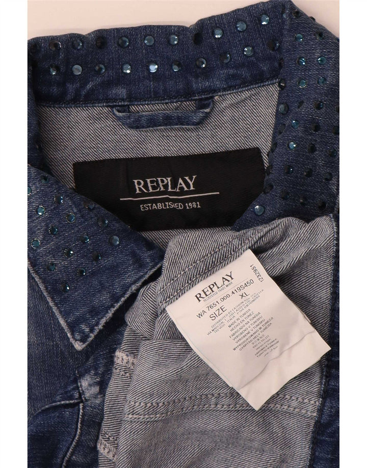 Replay Chaqueta Vaquera para Mujer ES 40 XL Algodón Azul