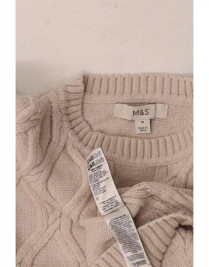 Marks & Spencer Womens Crop Crew Neck Jumper Sweater UK 14 Medium Beige