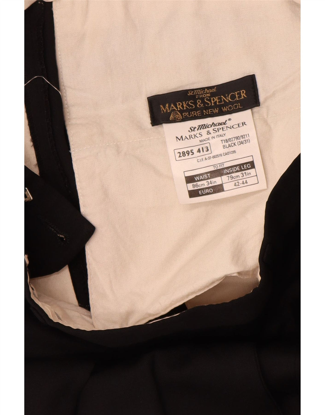 Pantaloni da abito con pegging da uomo Marks & Spencer W34 L31 lana nera