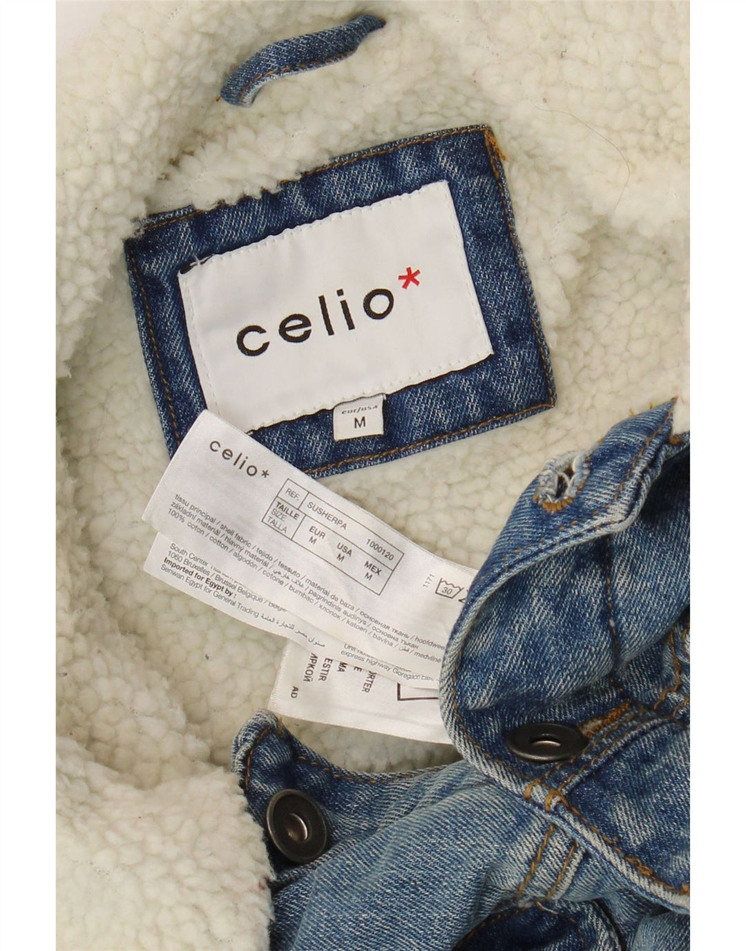 Celio Herre Sherpa denimjakke UK 38 Medium Blue Cotton