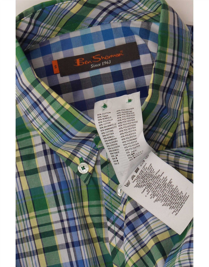 Ben Sherman Mens Short Sleeve Shirt Small Green Check Cotton