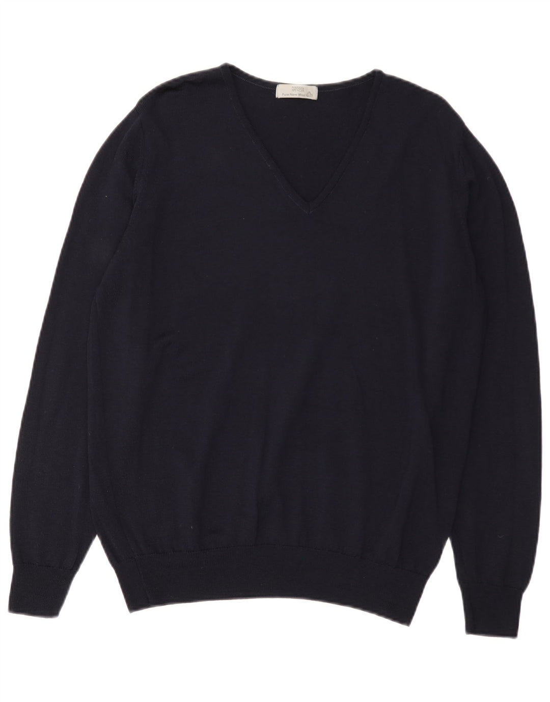 Marks & Spencer Womens V-Neck Jumper Sweater UK 16 Large Navy Blue Wool