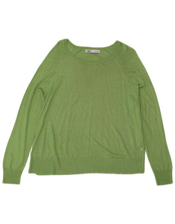 Zara Damen-Pullover mit U-Boot-Ausschnitt, UK 14, mittelgrüne Viskose