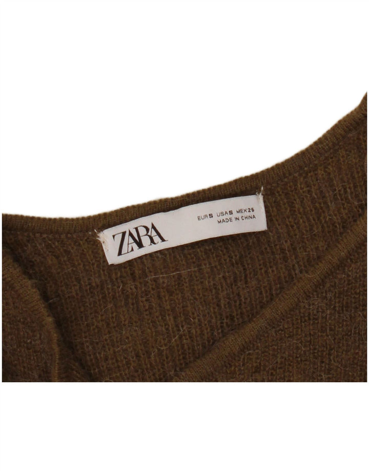 Zara Womens Wrap Cardigan Sweater UK 10 Small Khaki