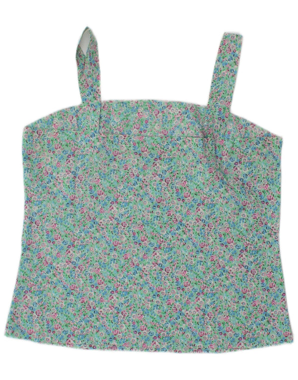Vintage Womens Cami Top UK 10 Small Turquoise Floral