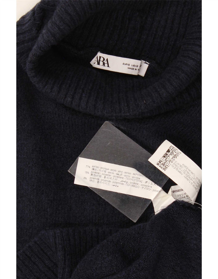 Zara Womens Oversized Roll Neck Jumper Sweater UK 10 Small Navy Blue
