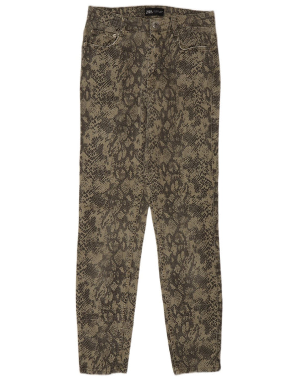 Zara Womens Slim Jeans EU 40 Medium W30 L28 Khaki Animal Print