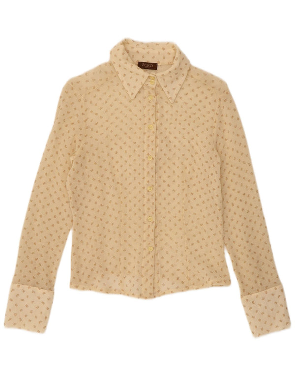 Ecko Unlimited Damen Hemdbluse UK 10 Small Beige gepunktet