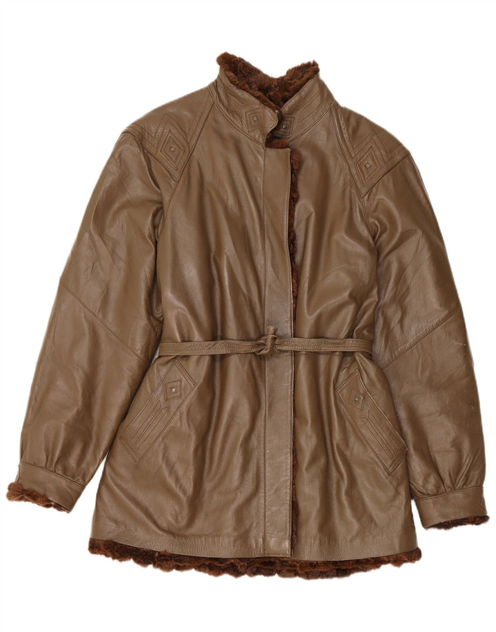 Vintage Womens Reversible Leather Coat UK 16 Large Brown Leather