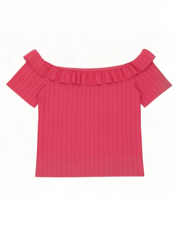 Zara Womens Trafaluc Crop Oversized Off Shoulder Top UK 10 Small Pink
