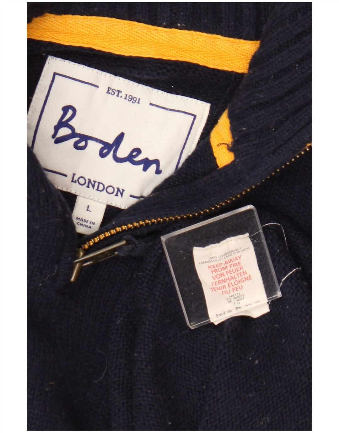 Boden - Jersey con cuello y cremallera para hombre, talla grande, de lana de cordero azul marino
