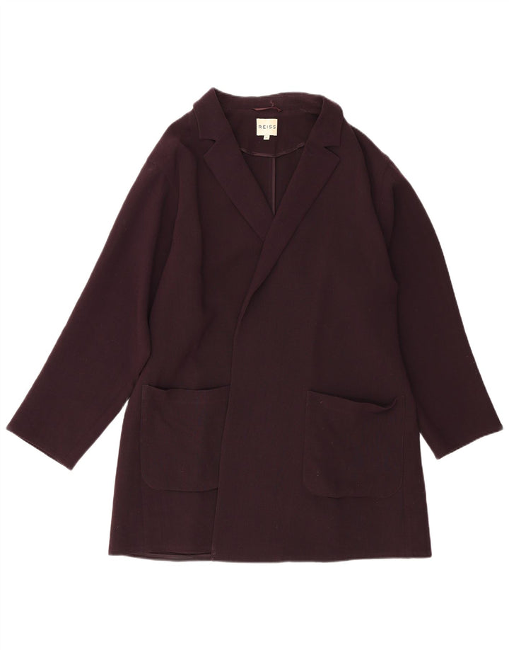 Reiss Womens Open Overcoat UK 6 XS Burgundy Wool