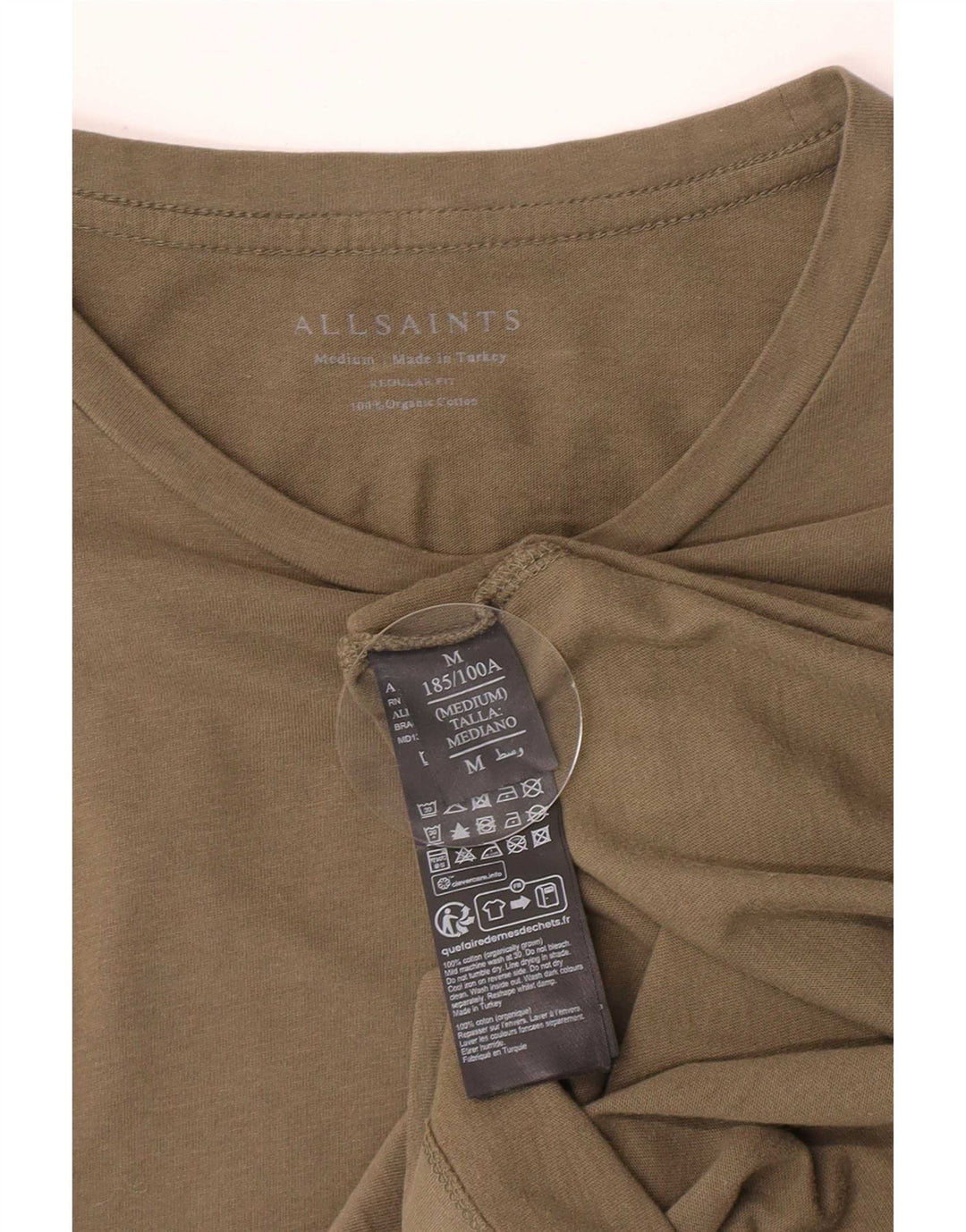 All Saints Mens Regular Fit T-Shirt Top Medium Green Cotton