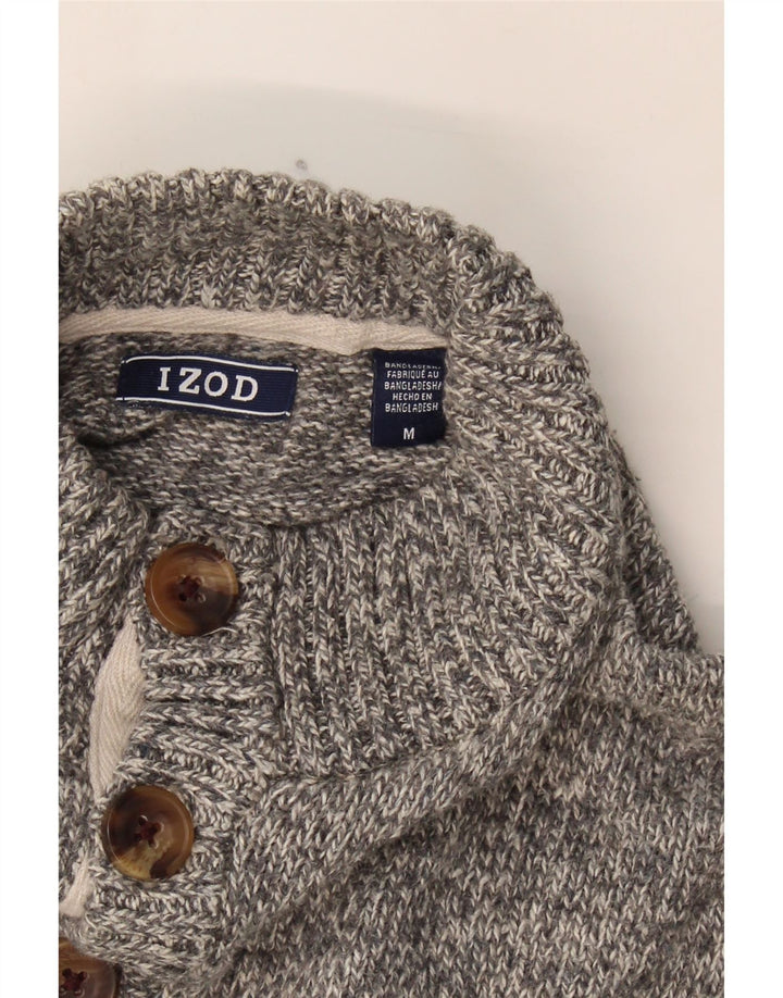 IZOD Womens Button Neck Jumper Sweater UK 12 Medium Grey Flecked Acrylic Vintage Izod and Second-Hand Izod from Messina Hembry 