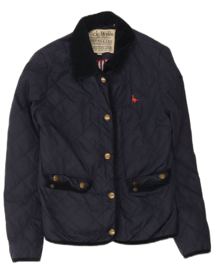 Jack Wills Dame Quiltet Jakke UK 10 Small Navy Blue Nylon