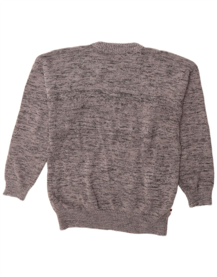 VINTAGE Mens Crew Neck Jumper Sweater Large Grey Geometric