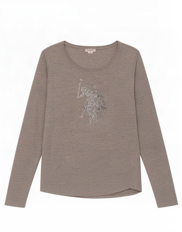Polo Assn. Top grafico da donna a maniche lunghe UK 10 piccolo grigio