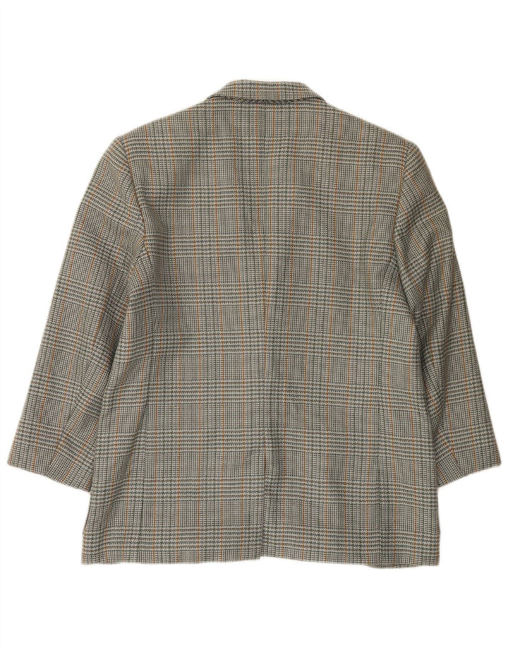 Vintage Dame 2-knaps blazerjakke IT 46 Large Grå Houndstooth Uld