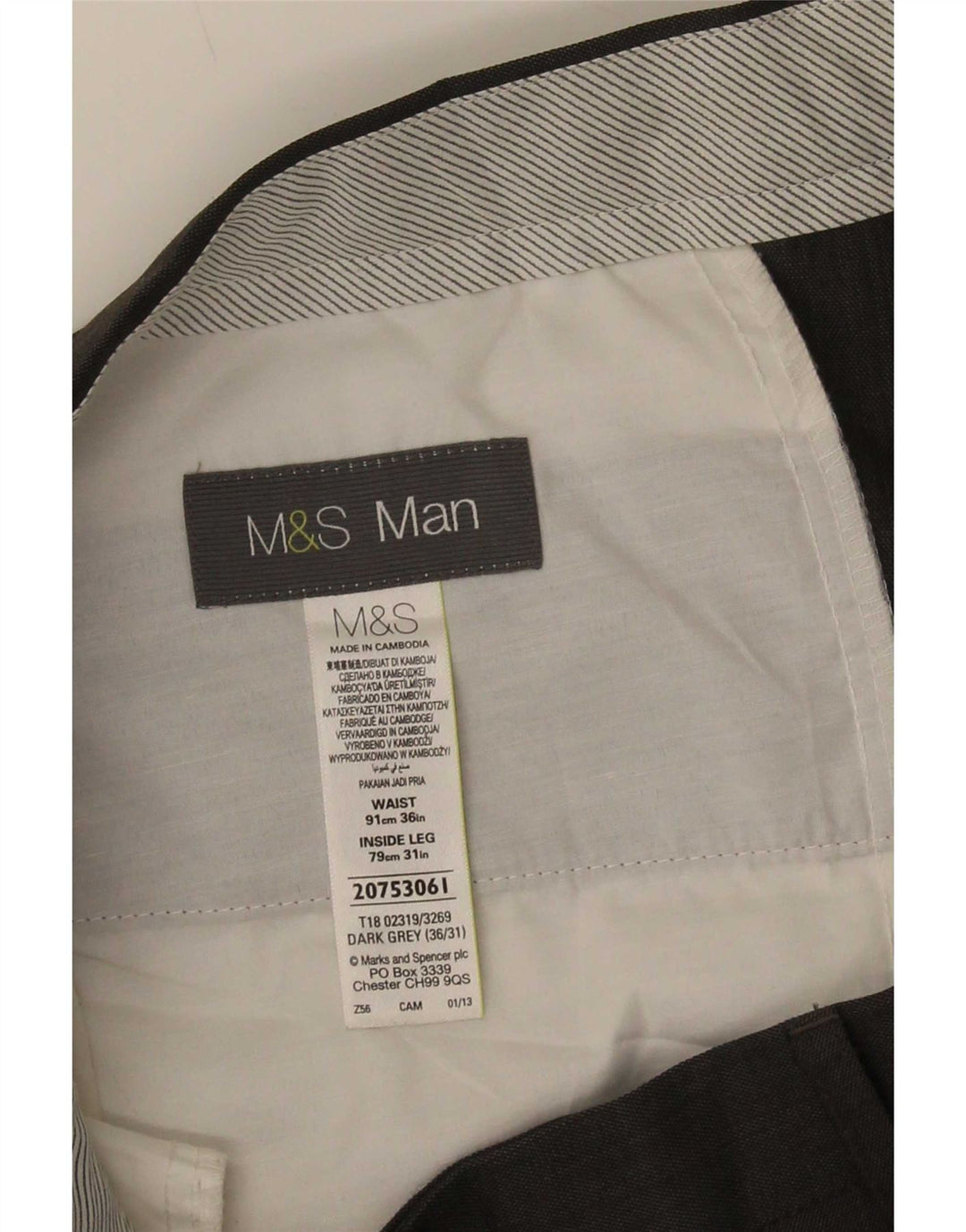 Pantaloni da abito con pegging da uomo Marks & Spencer W36 L31 poliestere grigio
