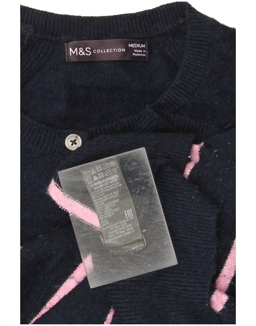 MARKS & SPENCER Damski sweter zapinany na guziki UK 14 Średni granatowy