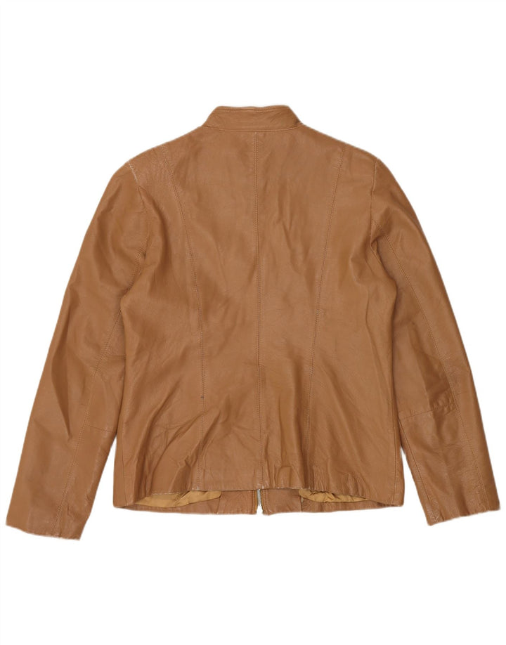 Vintage Womens Leather Jacket IT 48 XL Beige Leather