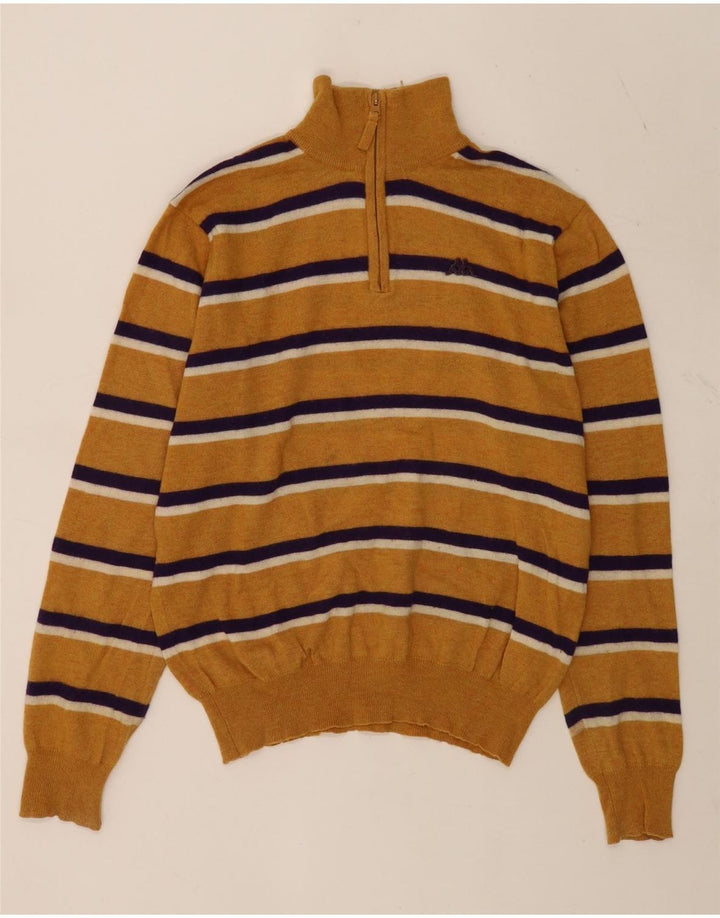 Kappa Mens Zip Neck Jumper Sweater Large Yellow Striped Lambswool