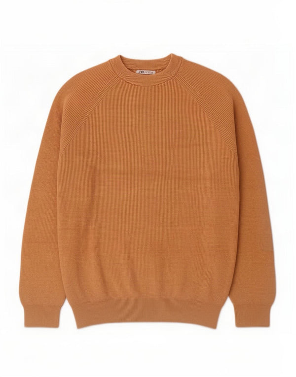 Zara Mens Crew Neck Jumper Sweater Medium Beige Cotton