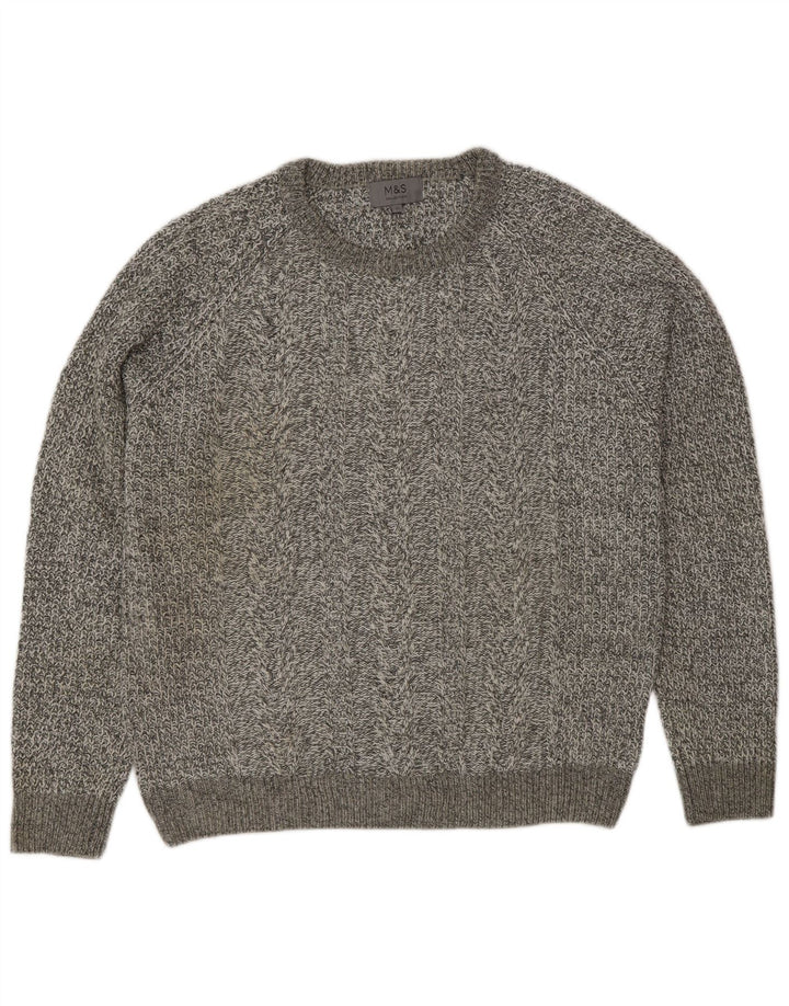Marks & Spencer Damen-Pullover mit Rundhalsausschnitt, groß, grau meliert, klassisch