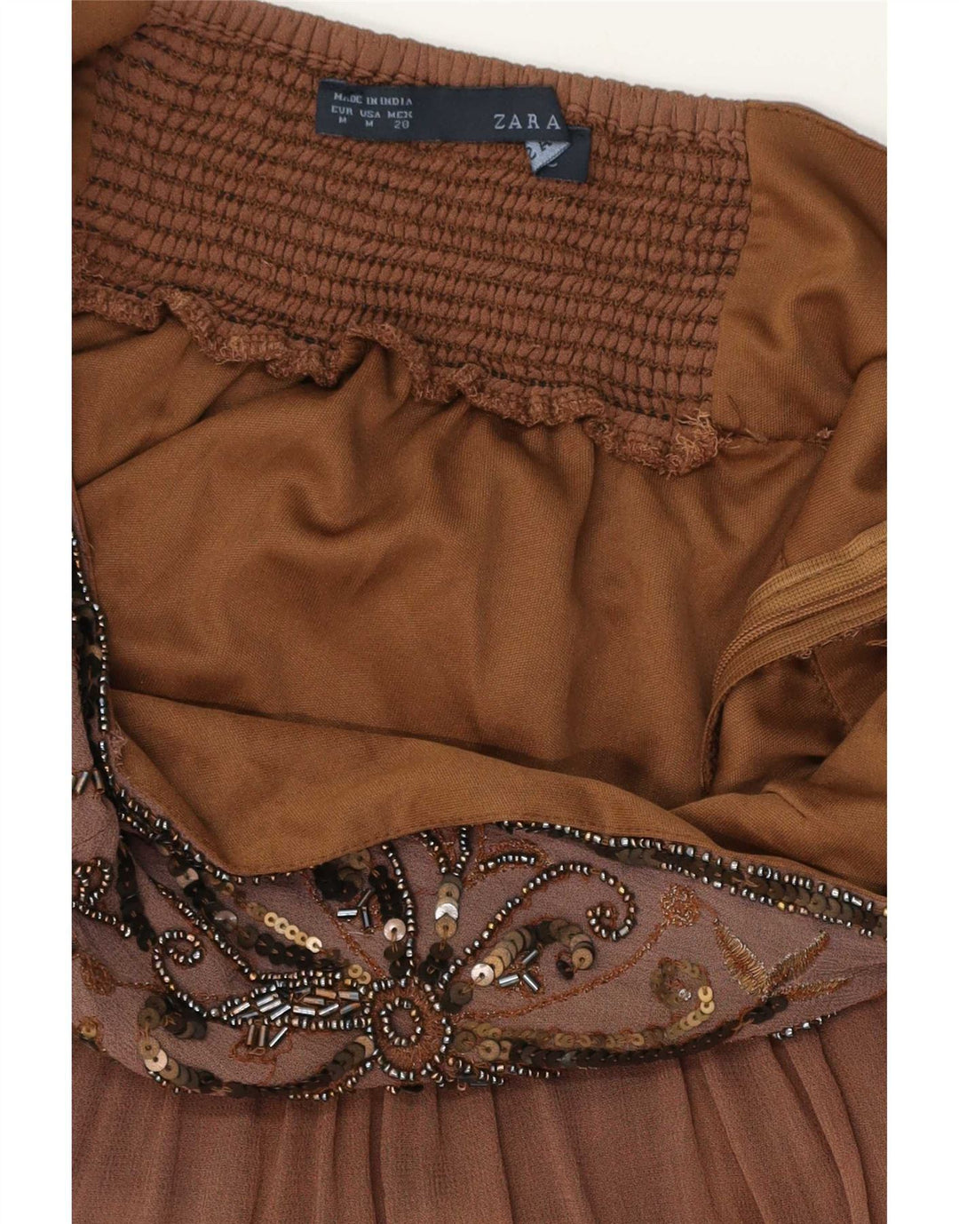 Zara Mujer Vestido Sin Tirantes UK 42 Marrón Medio