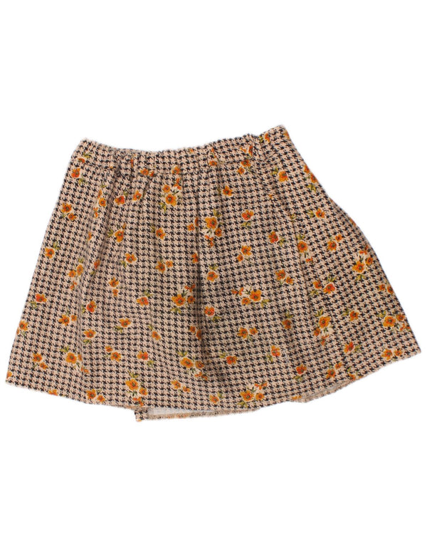Zara Girls A-Line Skirt 6-7 Years W24 Beige Houndstooth Cotton